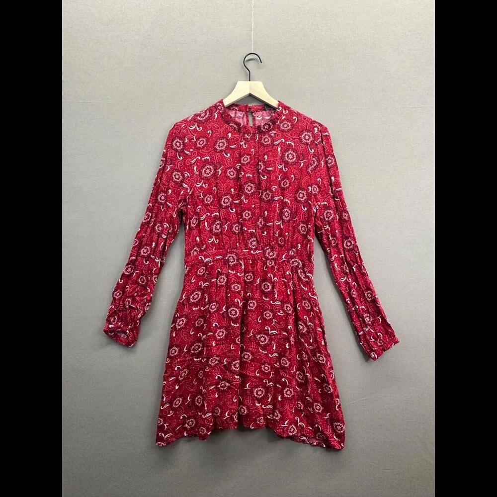 Forever21 Womens Red Mini Dress Floral Long Sleeve Mock Neck NWT  Size L